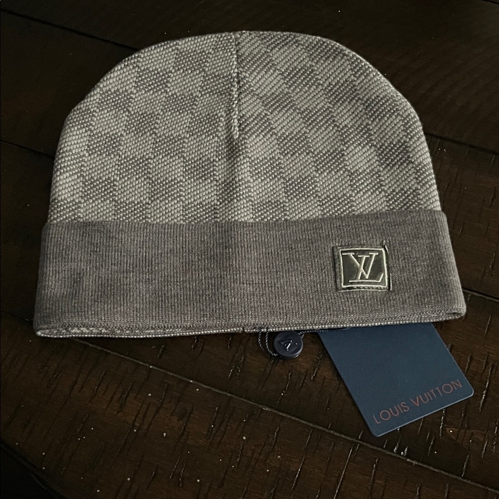 Louis Vuitton Charcoal Gray Knit Cuffed Beanie with LV Patch